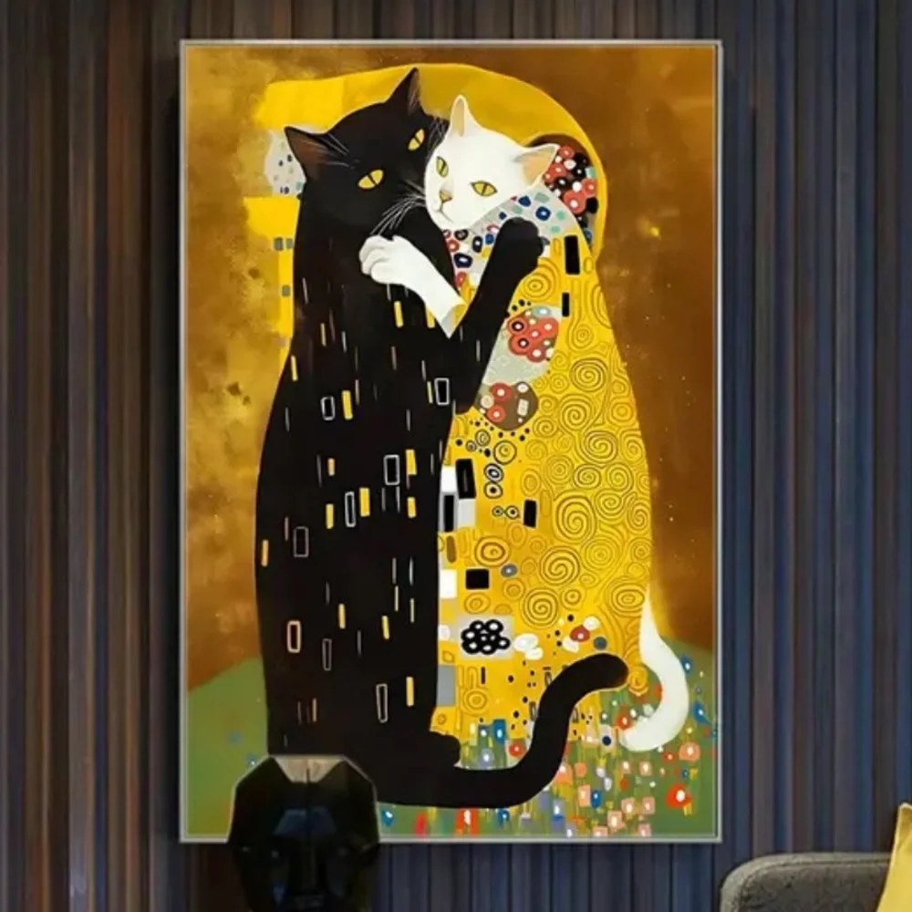 "Cat Kiss in Klimt Style" Canvas Print Feline Wall Art - Picture 3 of 5